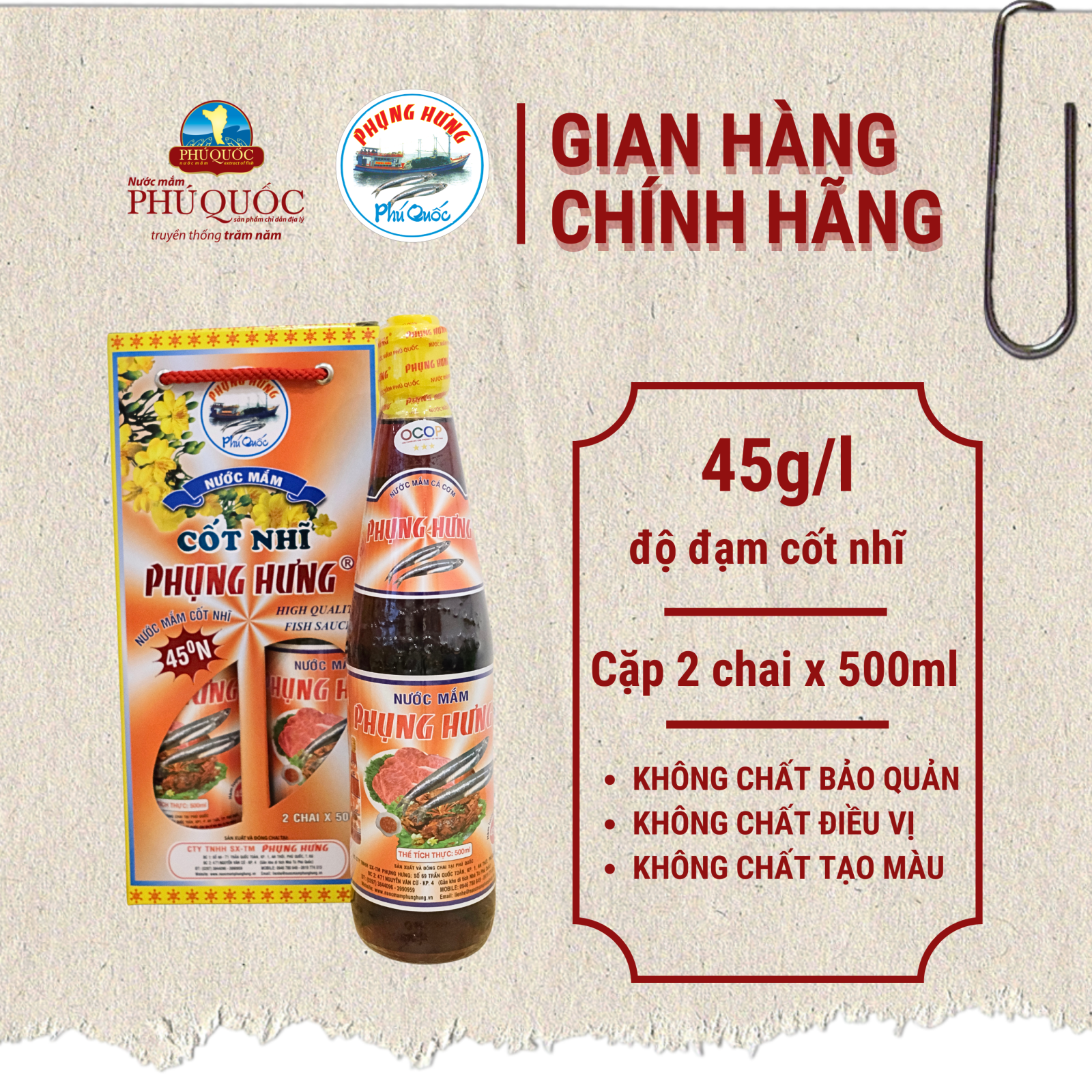 Cặp 2 Chai Thuỷ Tinh Nước Mắm Cốt Nhĩ 45 Độ Đạm 500ml